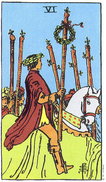 6 of Wands Upright - Card images are © Copyright U.S. Games Systems, Inc.”